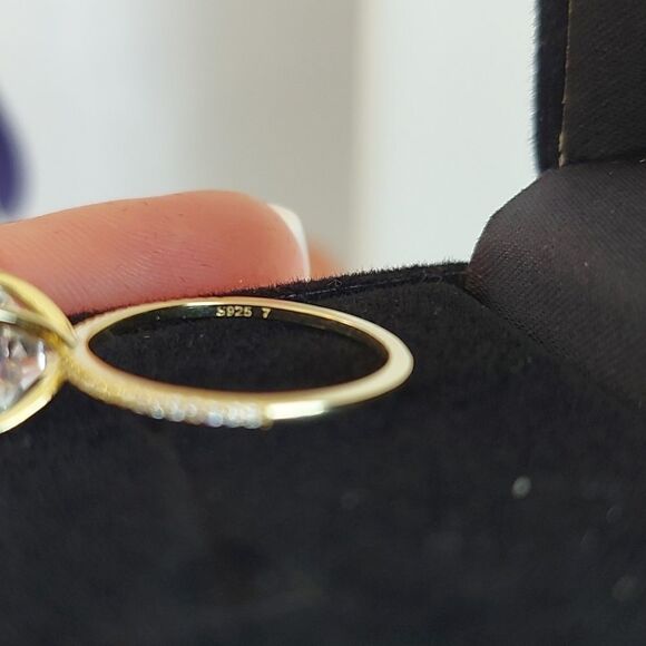 3 Carat Gold Plated Sterling Silver Engagement Ring - Picture 8 of 11